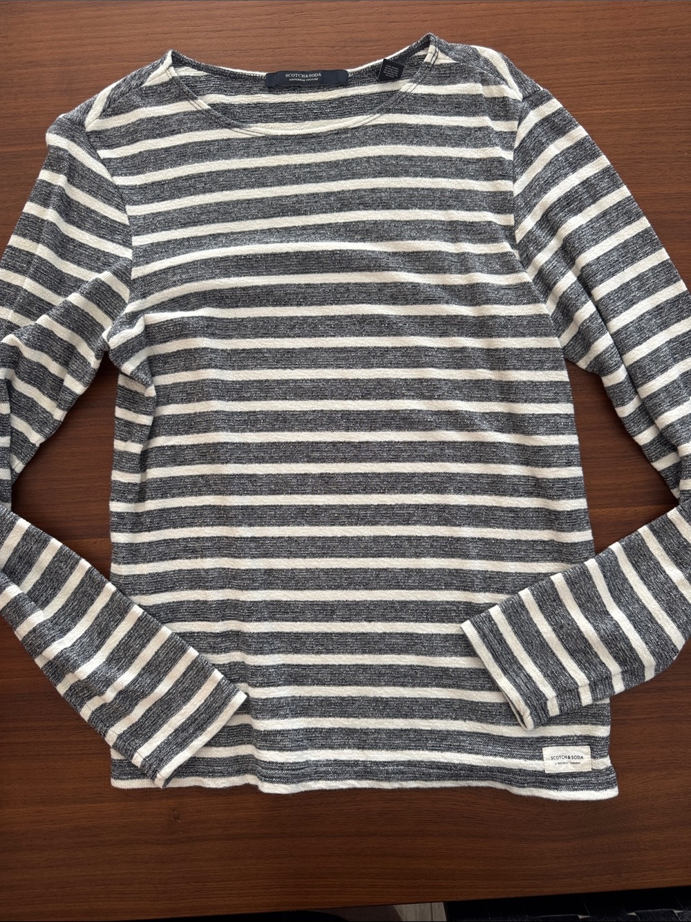Scotch & Soda Striped Long-Sleeve Crewneck Men’s Top - Gray & White